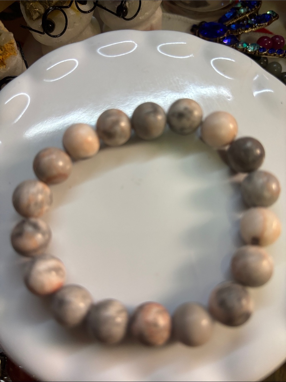 Pink Zebra Jasper 10mm Natural Stone Beaded Stretch Bracelet